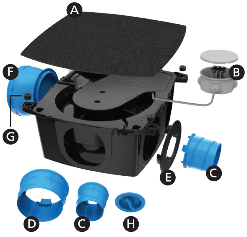 VMC simple flux hygroréglable - Hygrocosy BC Flex + ATLANTIC - 412280  Centrale VMC Hygrocosy BC Flex + seule - 6 piquages sanitaires